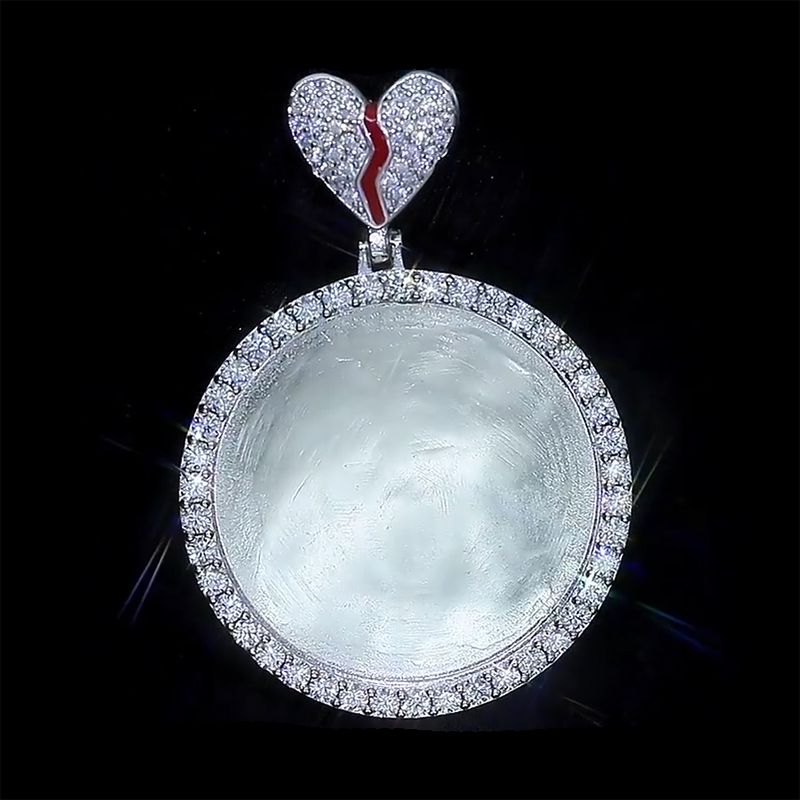 Iced Out Broken Heart Custom Picture Solid Pendant