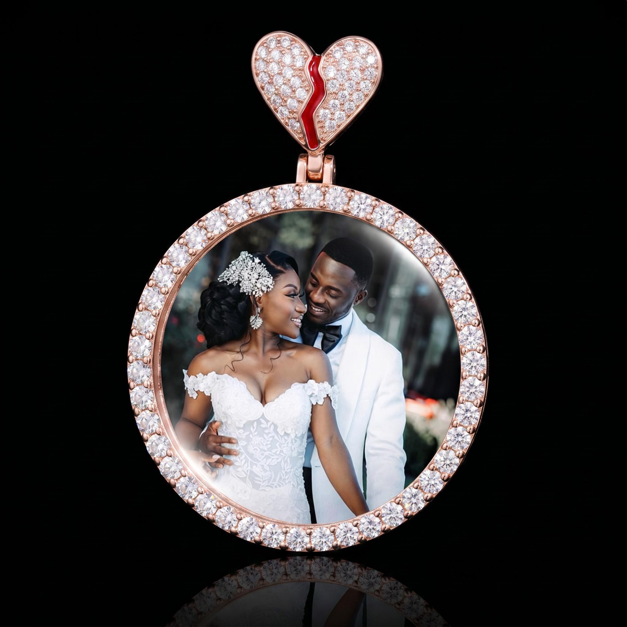 Iced Out Broken Heart Custom Picture Solid Pendant