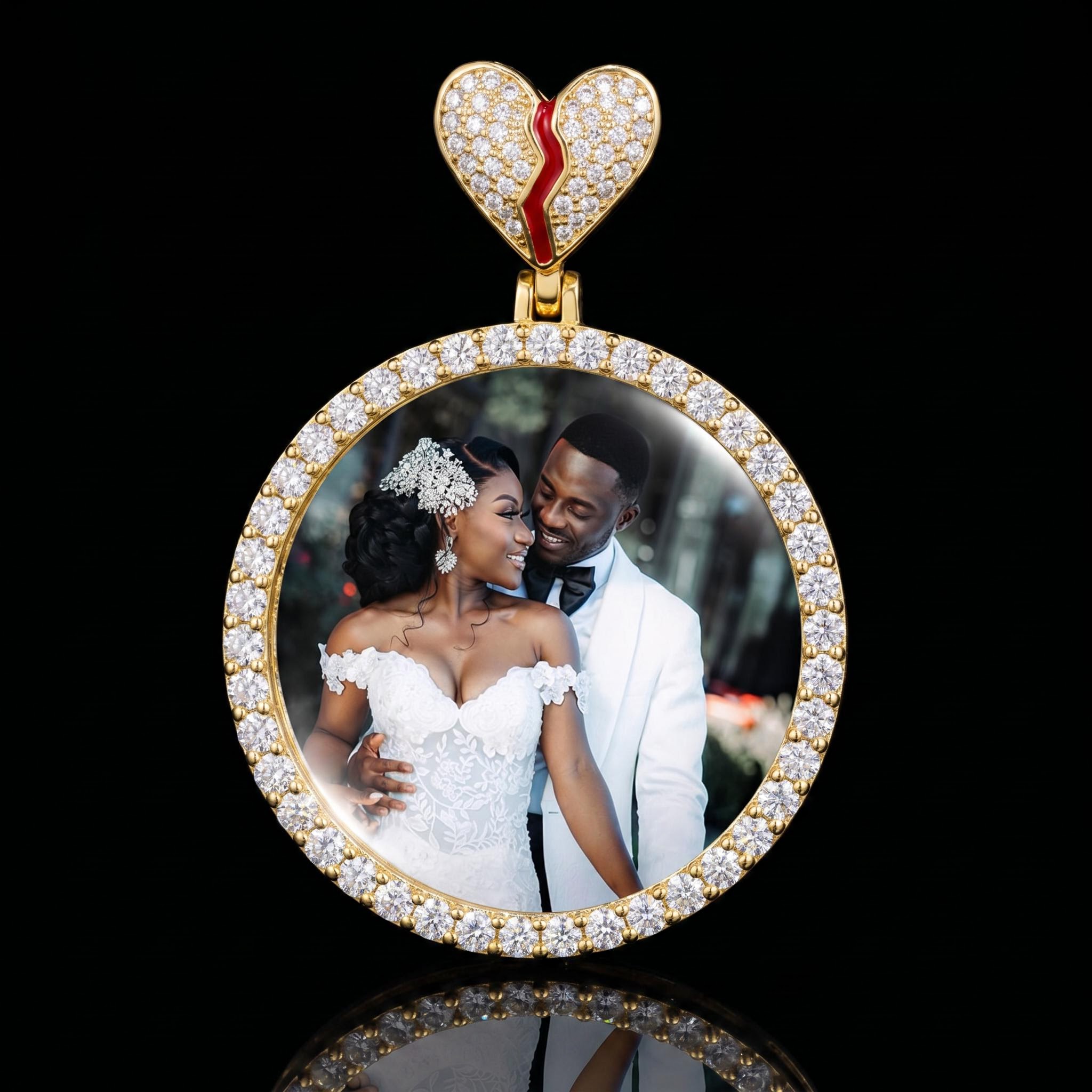 Iced Out Broken Heart Custom Picture Solid Pendant