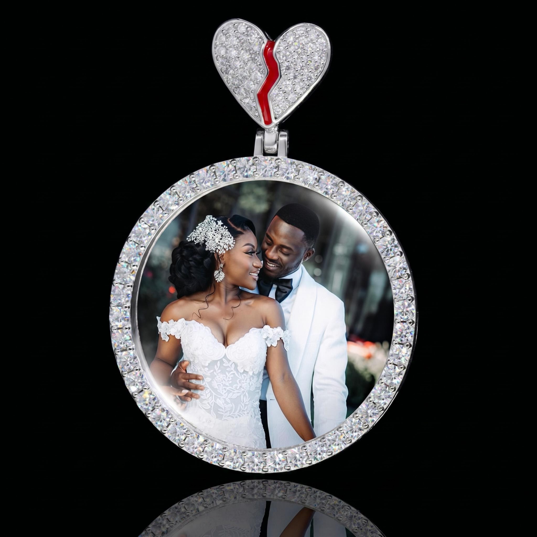 Iced Out Broken Heart Custom Picture Solid Pendant
