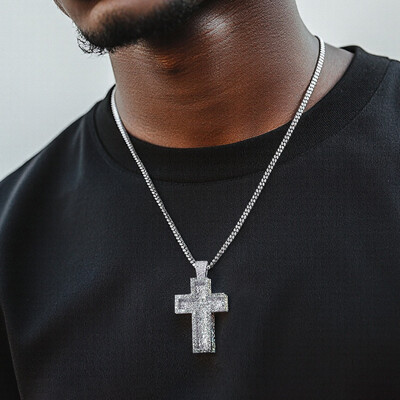 Iced Out Paved Mosaic Cross Pendant Iced Out Paved Mosaic Cross Pendant