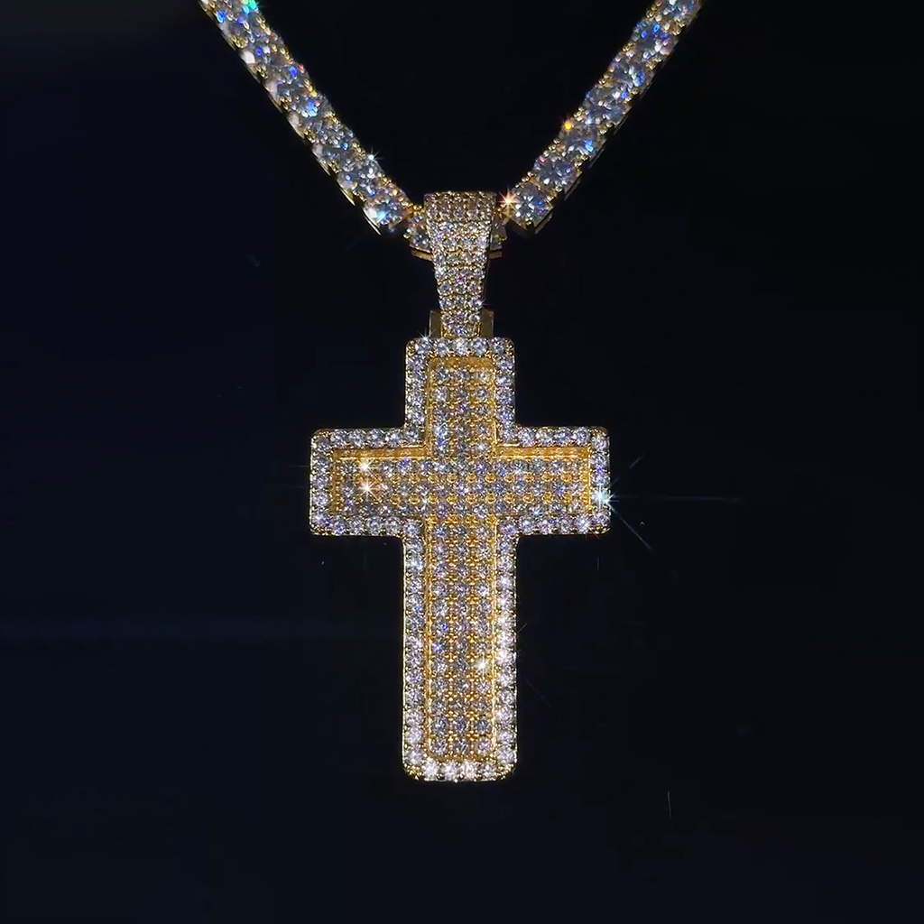 Iced Out Paved Mosaic Cross Pendant Iced Out Paved Mosaic Cross Pendant