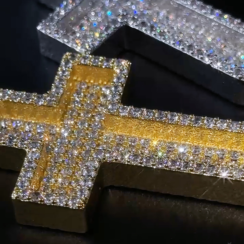 Iced Out Paved Mosaic Cross Pendant Iced Out Paved Mosaic Cross Pendant