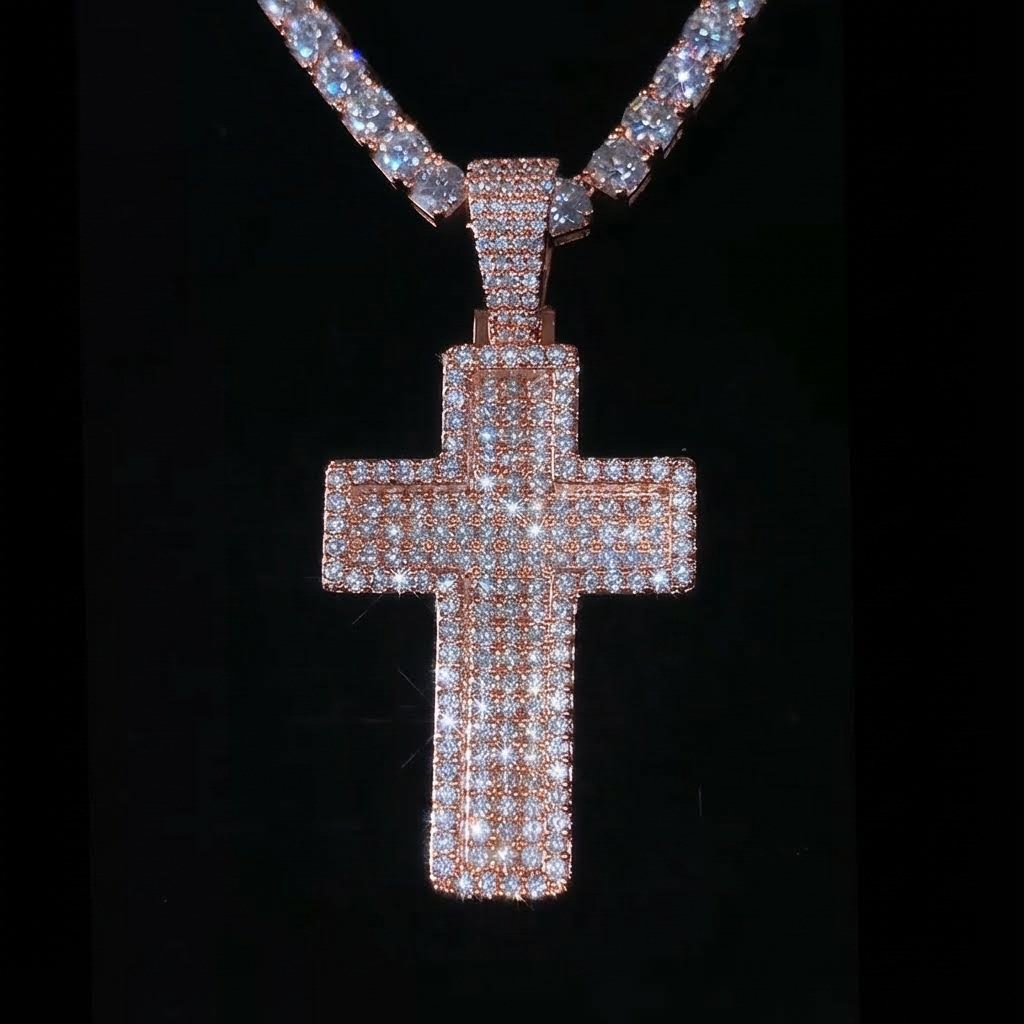 Iced Out Paved Mosaic Cross Pendant Iced Out Paved Mosaic Cross Pendant