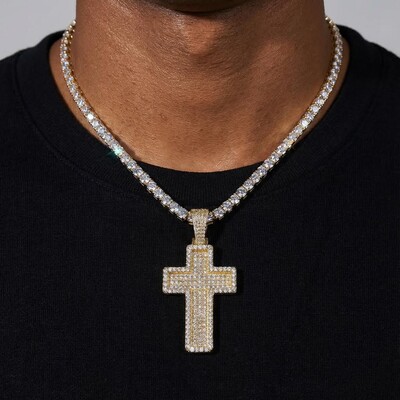 Iced Out Paved Mosaic Cross Pendant