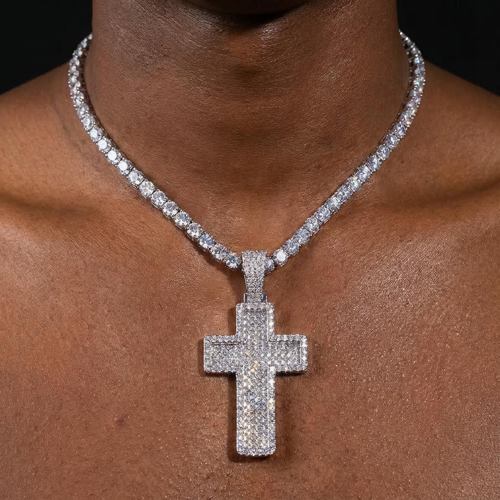 Iced Out Paved Mosaic Cross Pendant Iced Out Paved Mosaic Cross Pendant