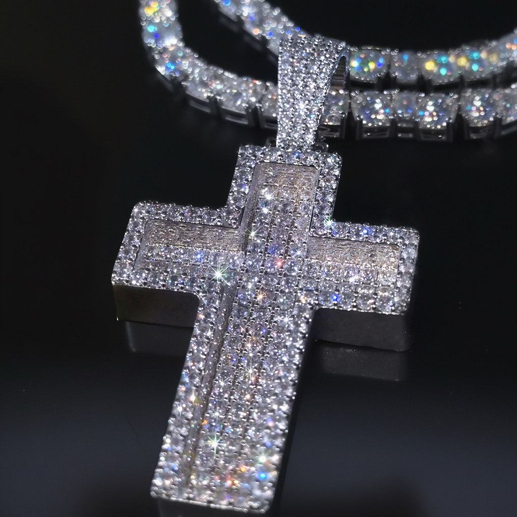 Iced Out Paved Mosaic Cross Pendant Iced Out Paved Mosaic Cross Pendant