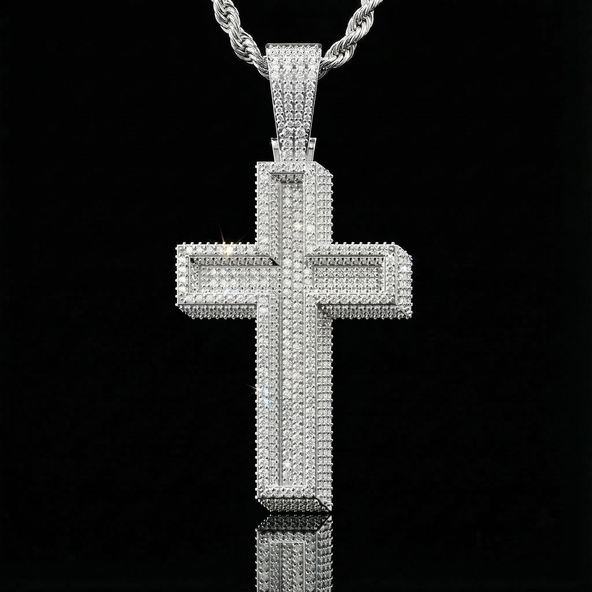 Iced Out Paved Mosaic Cross Pendant