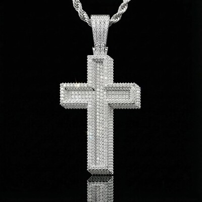 Iced Out Paved Mosaic Cross Pendant