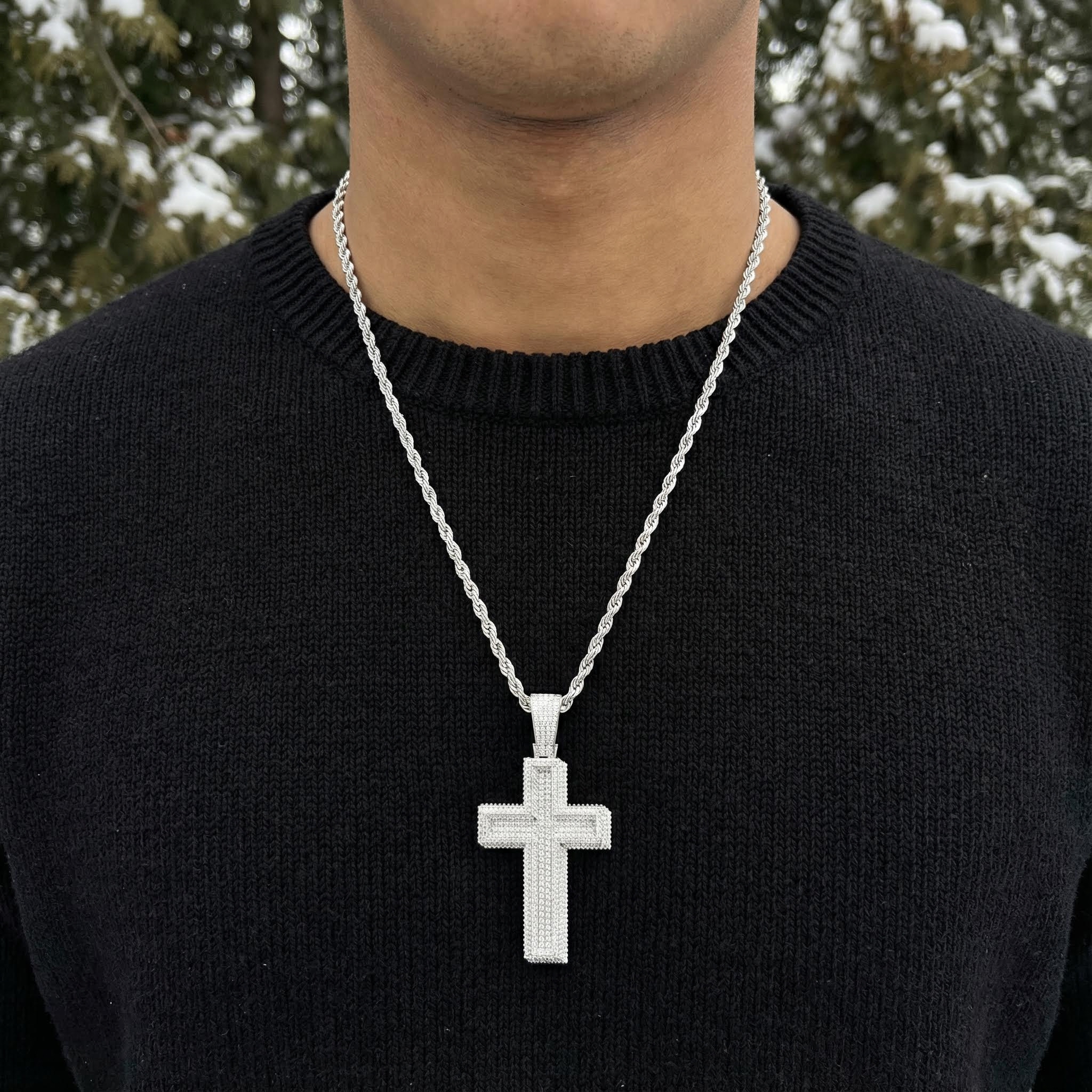 Iced Out Paved Mosaic Cross Pendant
