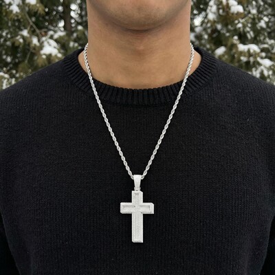 Iced Out Paved Mosaic Cross Pendant