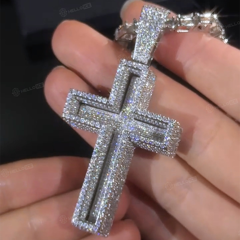 Iced Out Paved Mosaic Cross Pendant