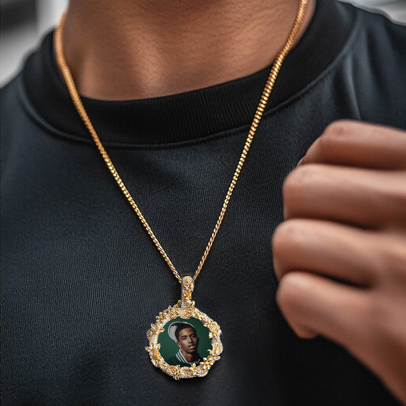 Iced Out Peace Dove Flower Photo Pendant