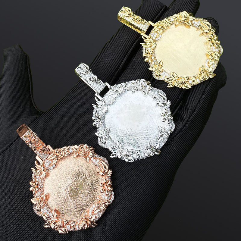 Iced Out Peace Dove Flower Photo Pendant