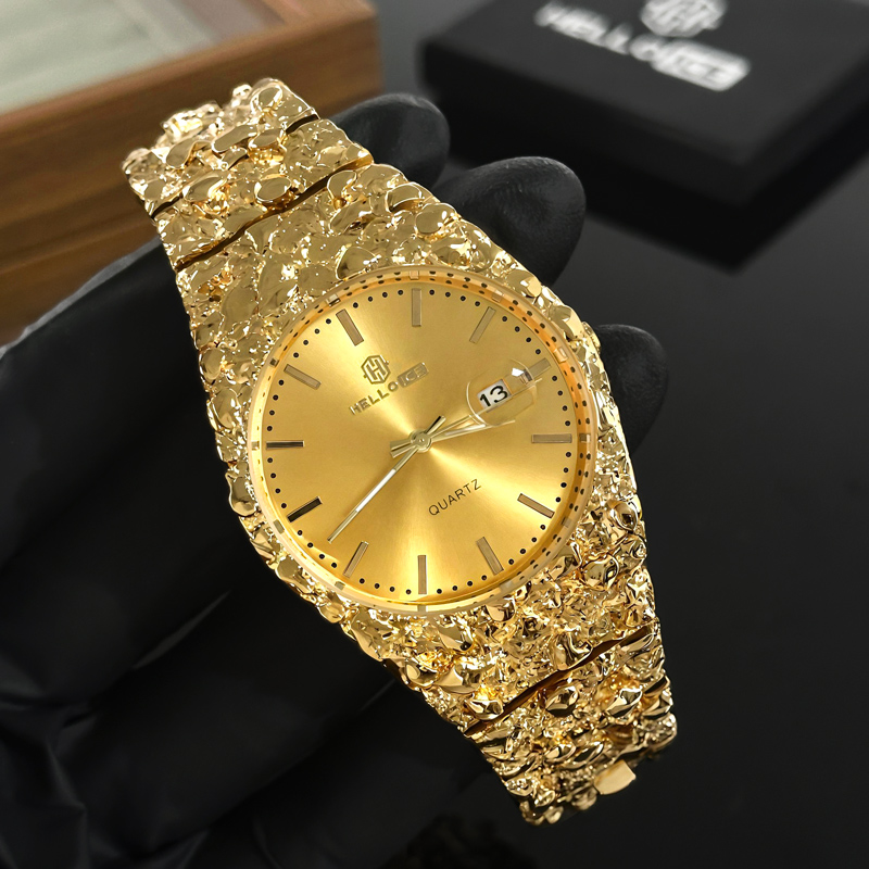 Gold Nugget Date Quartz Watch