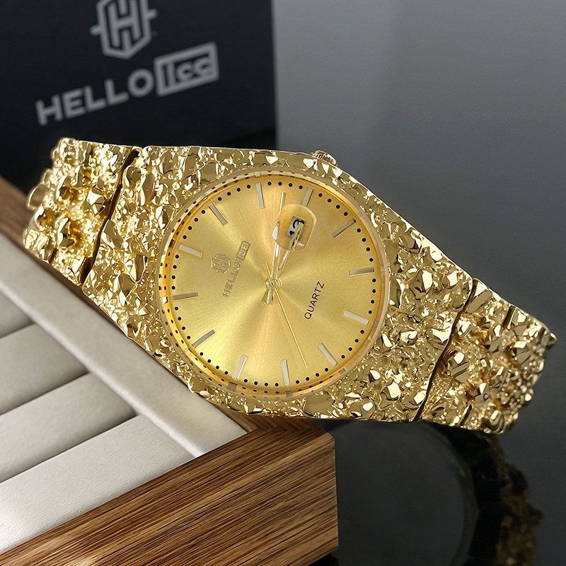 Gold Nugget Date Quartz Watch