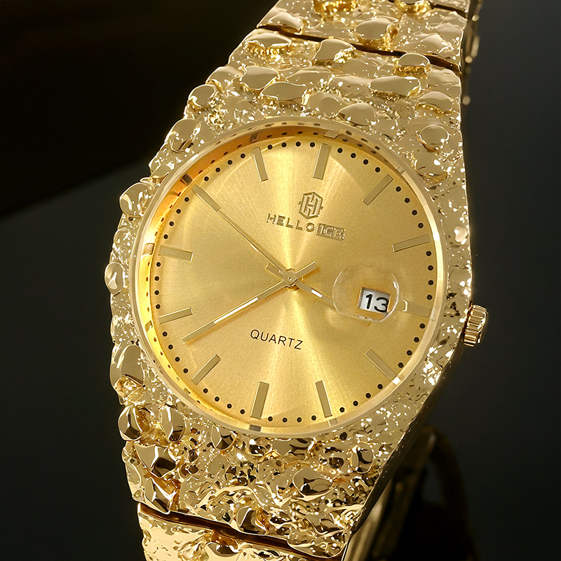 Gold Nugget Date Quartz Watch
