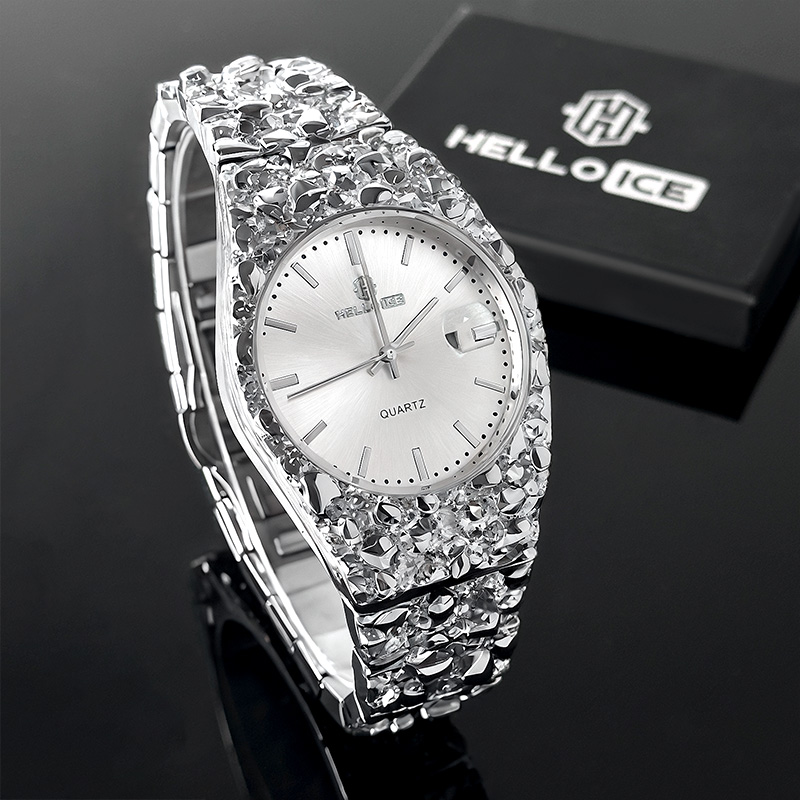 Nugget Date Quartz Watch in Silver