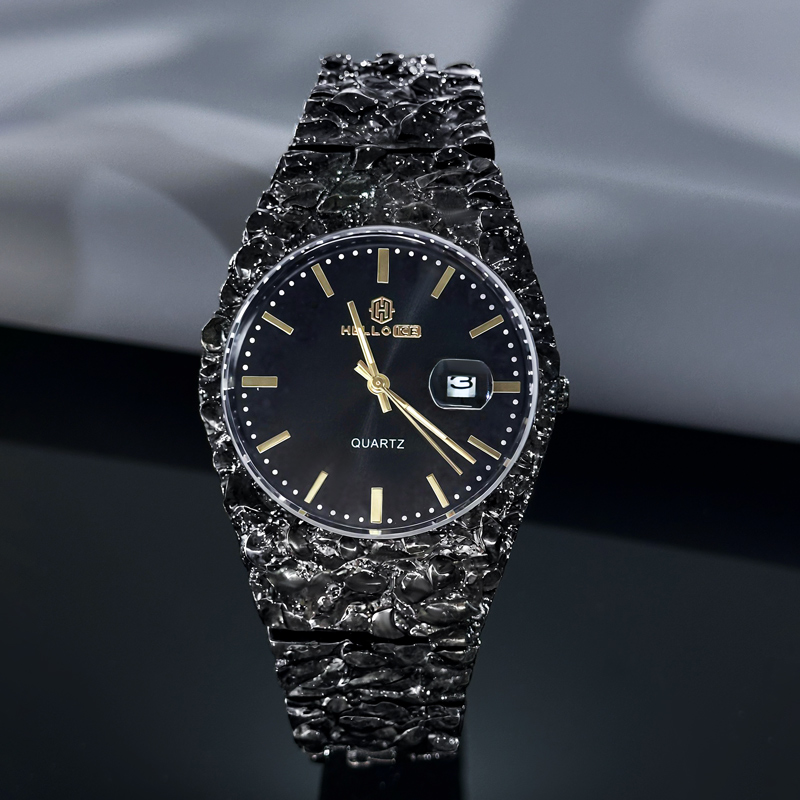 Black Gold Nugget Date Quartz Watch