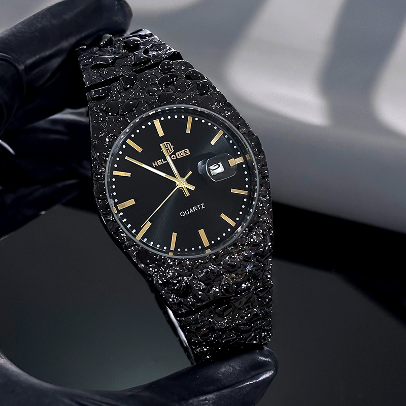 Black Gold Nugget Date Quartz Watch