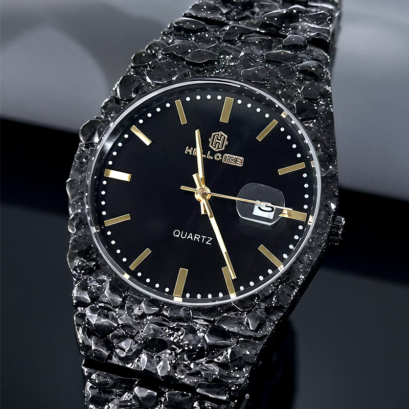 Black Gold Nugget Date Quartz Watch