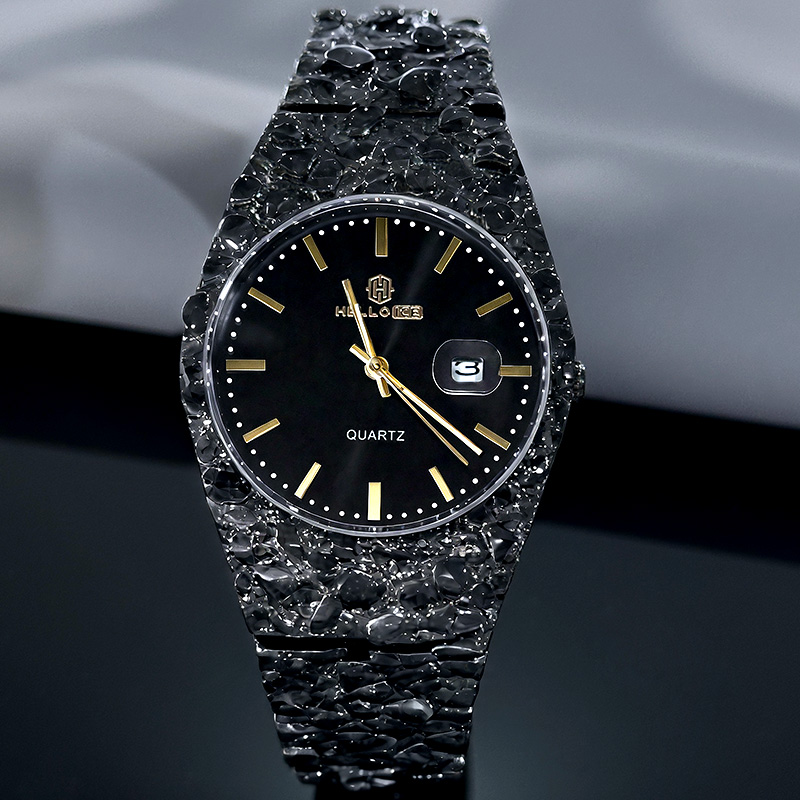 Black Gold Nugget Date Quartz Watch