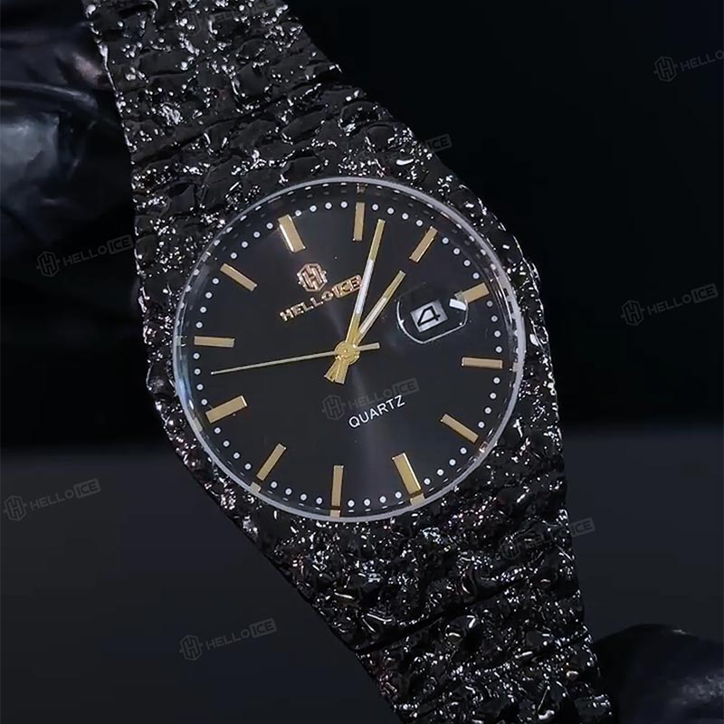Black Gold Nugget Date Quartz Watch