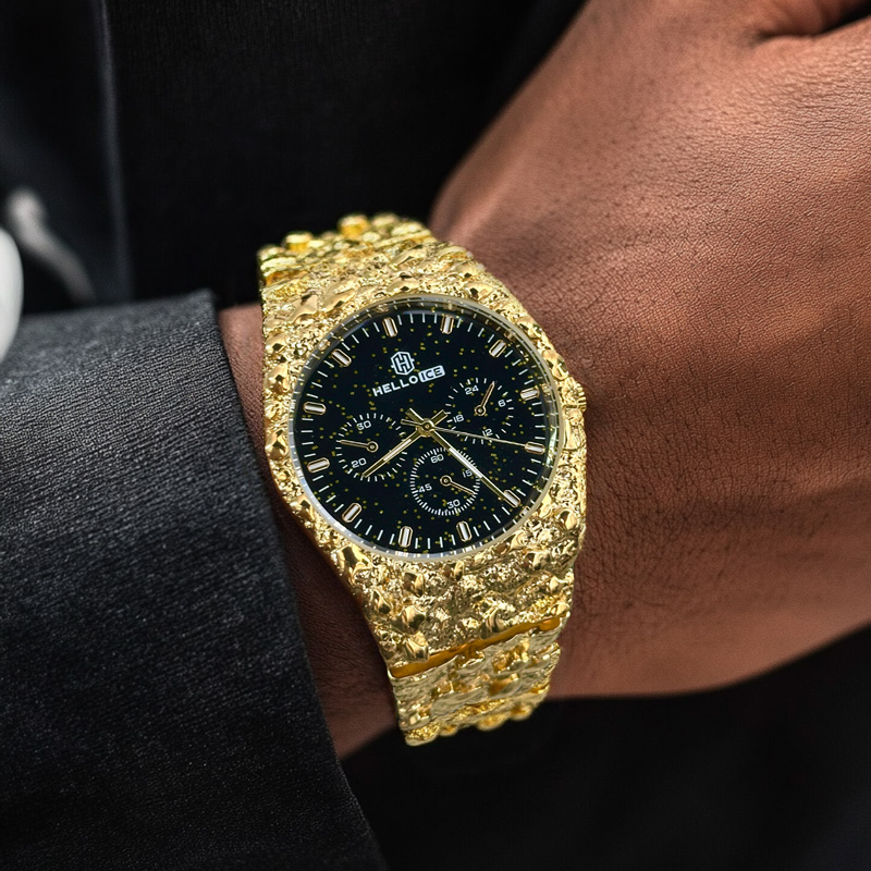 Starlight Dial Gold Nugget Date Quartz Watch