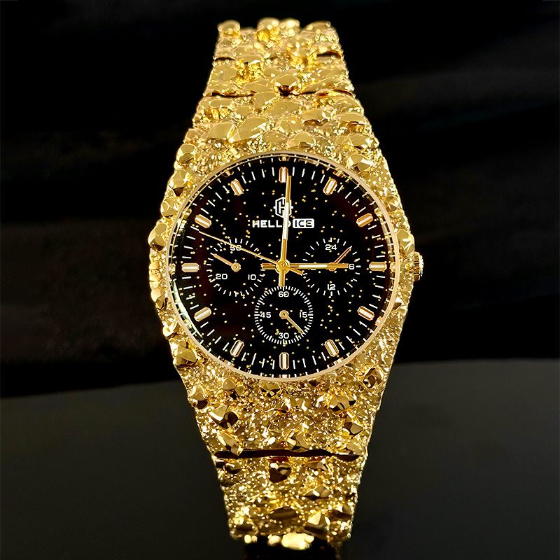 Starlight Dial Gold Nugget Date Quartz Watch