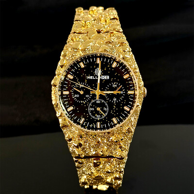 Starlight Dial Gold Nugget Date Quartz Watch