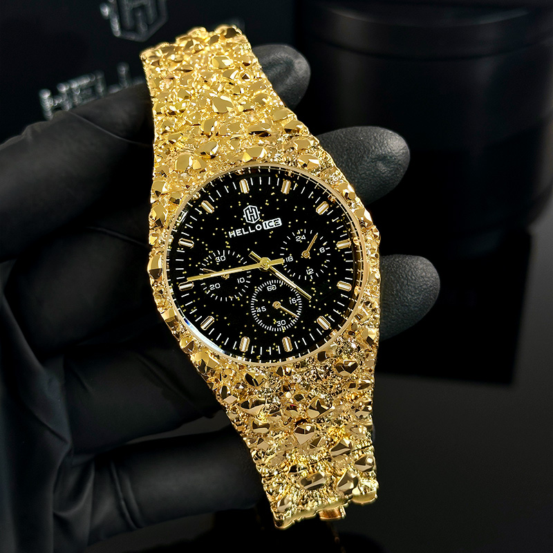 Starlight Dial Gold Nugget Date Quartz Watch