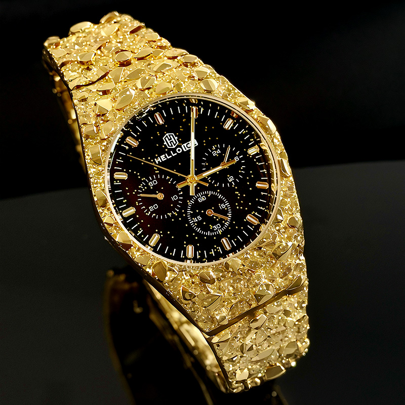 Starlight Dial Gold Nugget Date Quartz Watch
