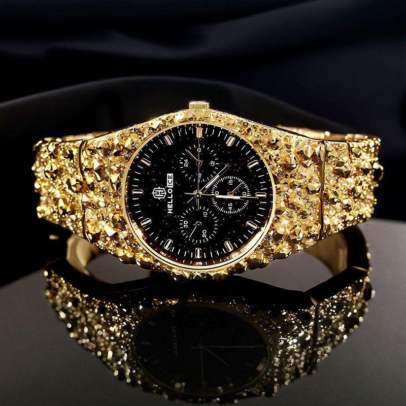 Starlight Dial Gold Nugget Date Quartz Watch