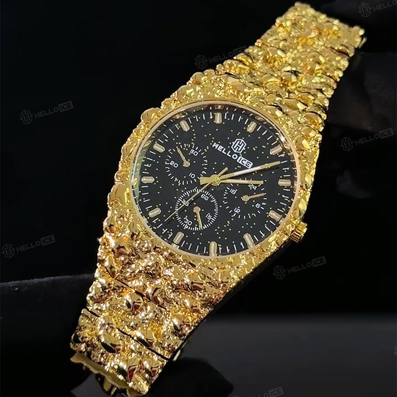 Starlight Dial Gold Nugget Date Quartz Watch