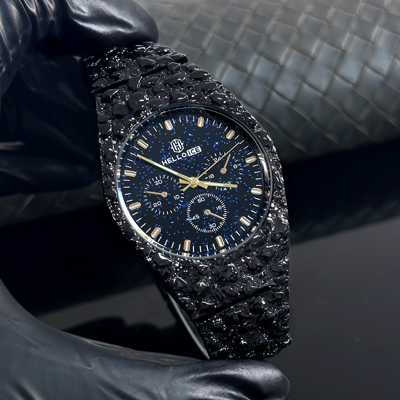 Starlight Dial Black Gold Nugget Date Quartz Watch