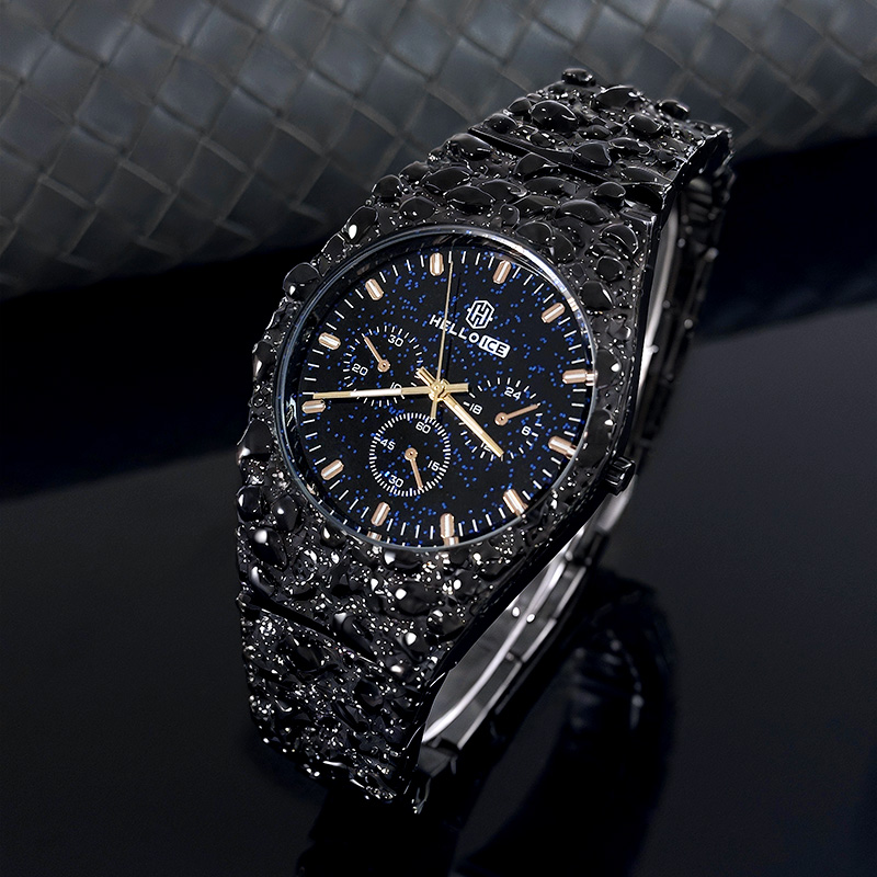 Starlight Dial Black Gold Nugget Date Quartz Watch