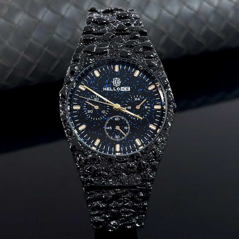 Starlight Dial Black Gold Nugget Date Quartz Watch