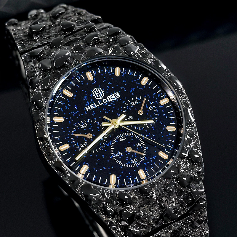 Starlight Dial Black Gold Nugget Date Quartz Watch