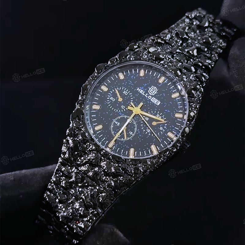 Starlight Dial Black Gold Nugget Date Quartz Watch
