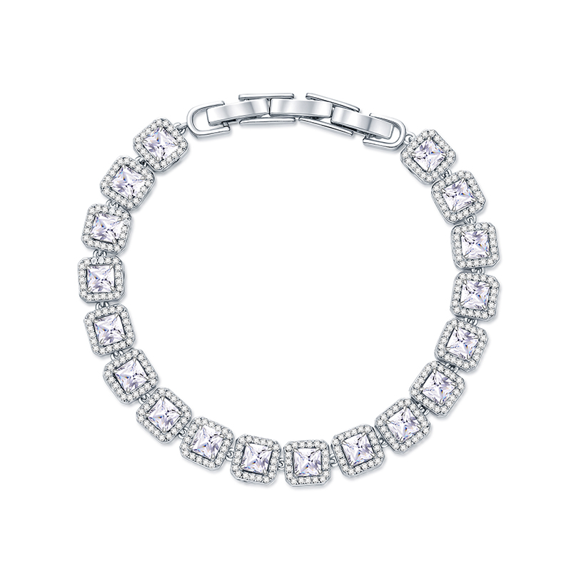 Glamour Princess Cut Bracelet with Halo Sparkles
