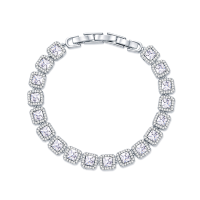 Glamour Princess Cut Bracelet with Halo Sparkles