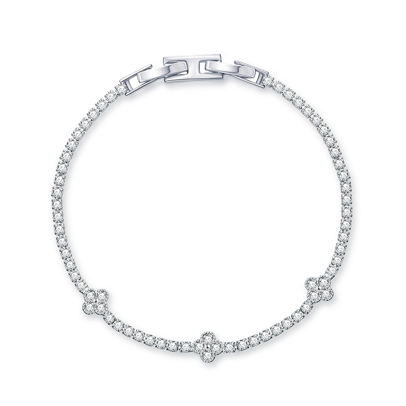 Diamond Tennis Bracelet with Four Leaf Clover