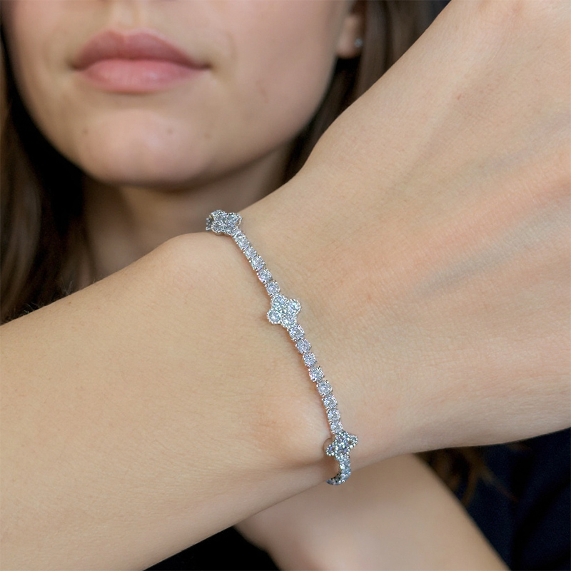 Diamond Tennis Bracelet with Four Leaf Clover