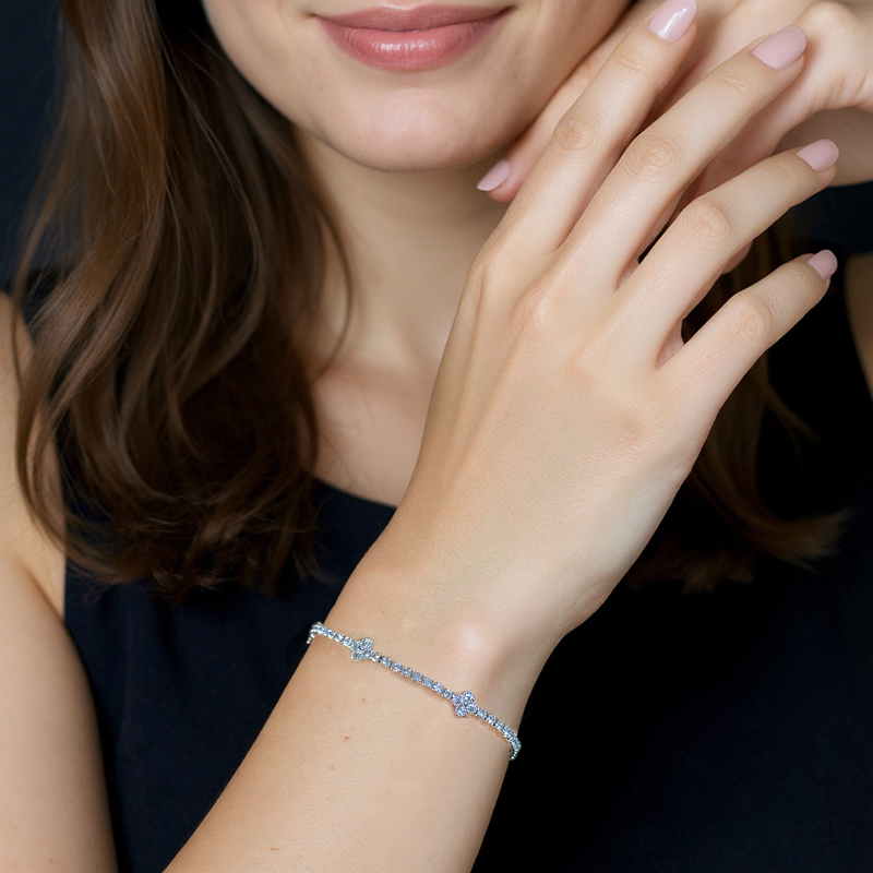 Diamond Tennis Bracelet with Four Leaf Clover