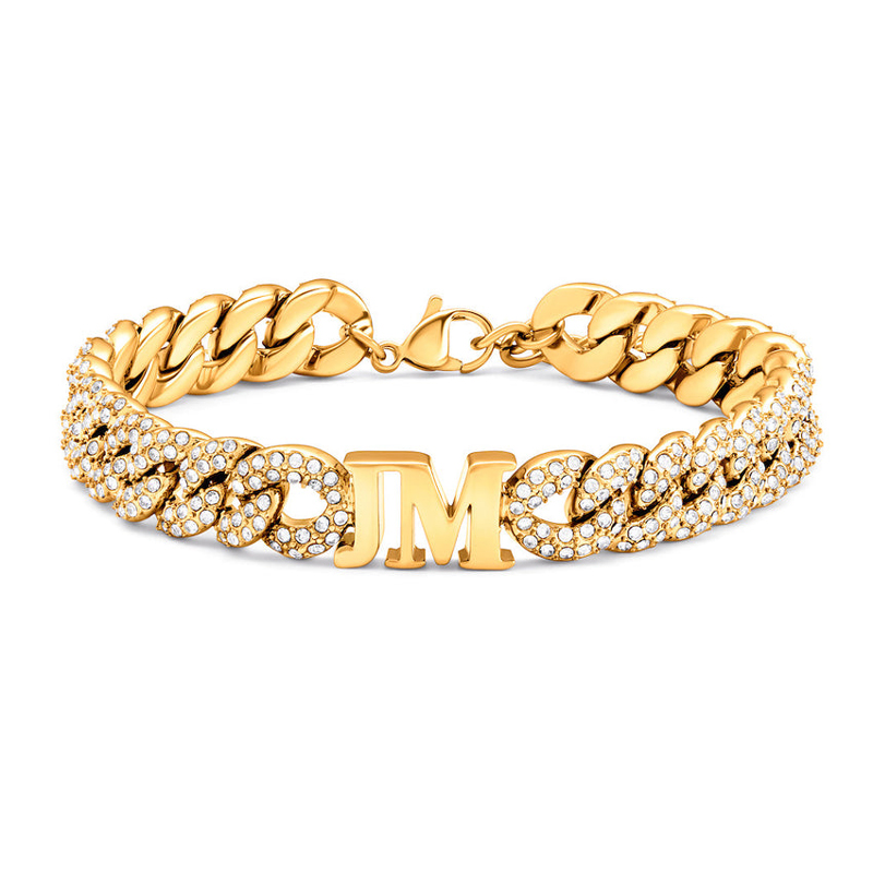 Personalized Initials Charm Cubic Chain Bracelet with Diamond Personalized Initials Charm Cubic Chain Bracelet with Diamond
