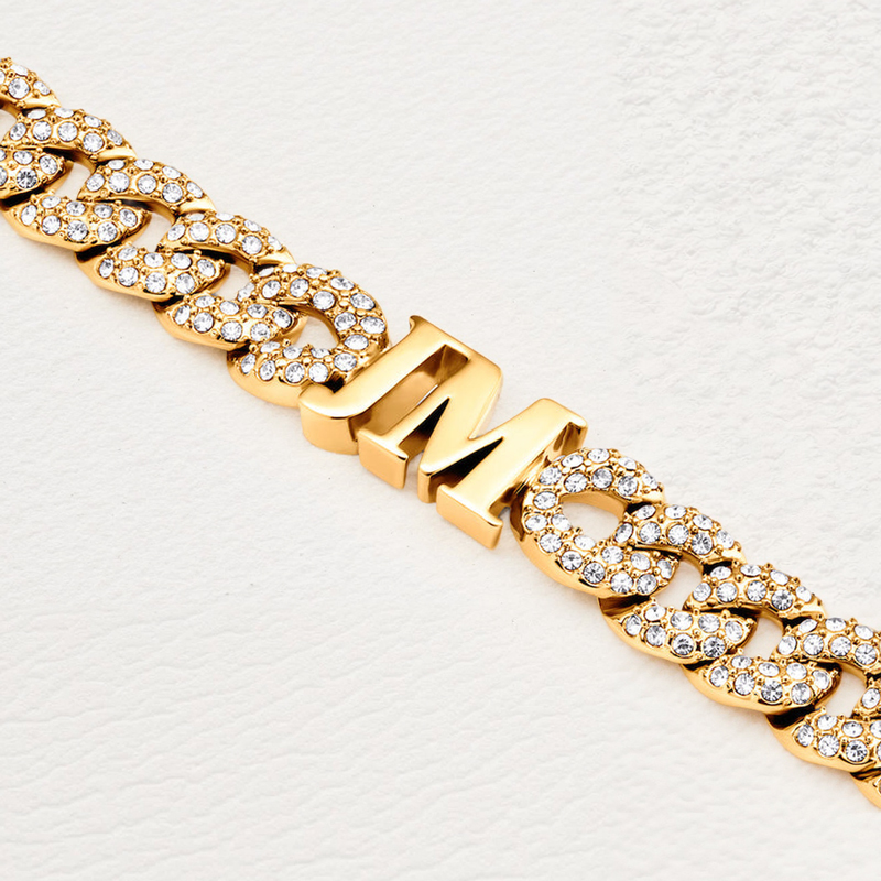 Personalized Initials Charm Cubic Chain Bracelet with Diamond Personalized Initials Charm Cubic Chain Bracelet with Diamond