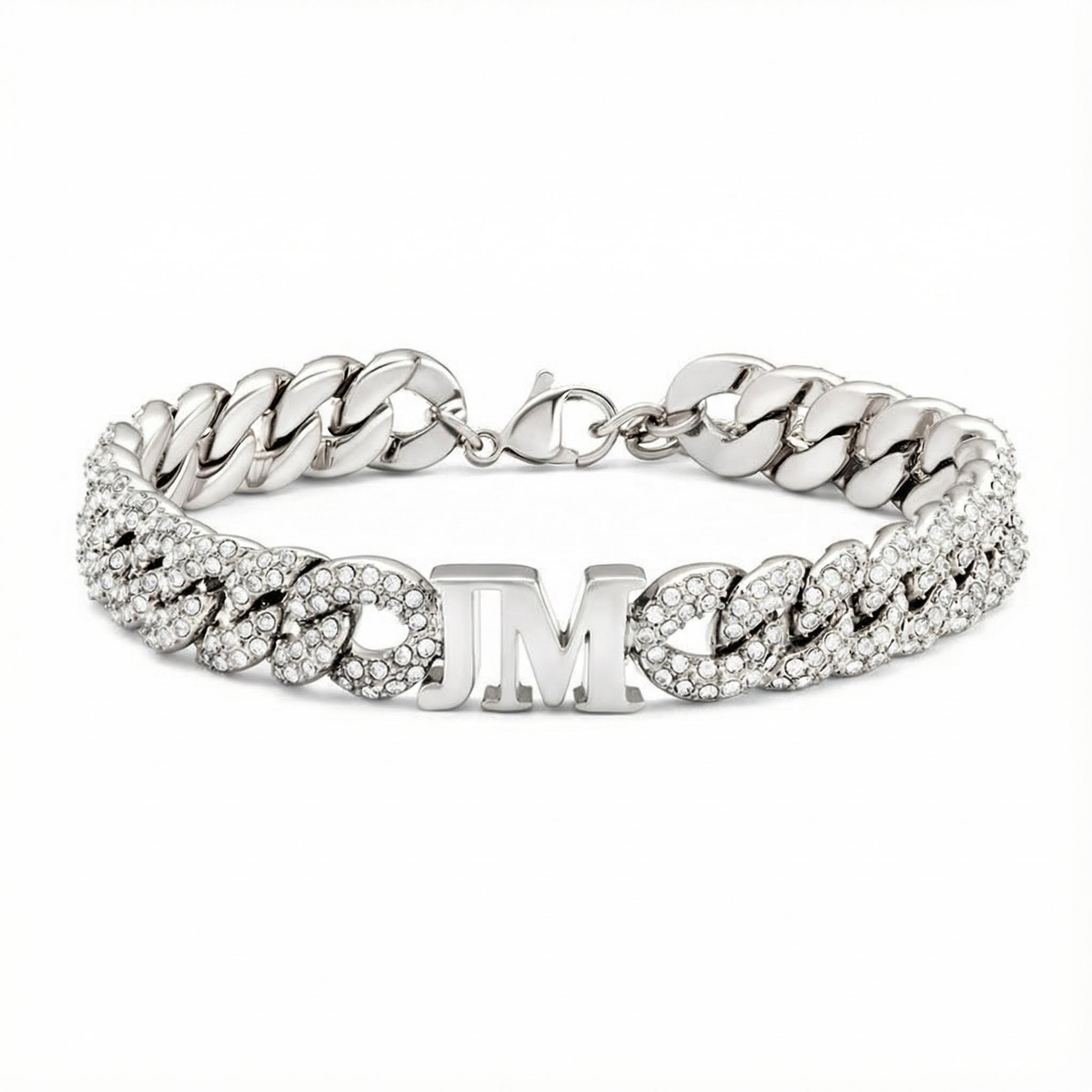 Personalized Initials Charm Cubic Chain Bracelet with Diamond