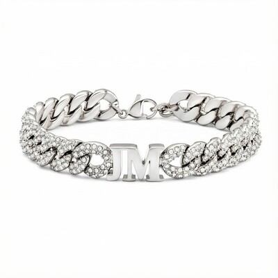 Personalized Initials Charm Cubic Chain Bracelet with Diamond