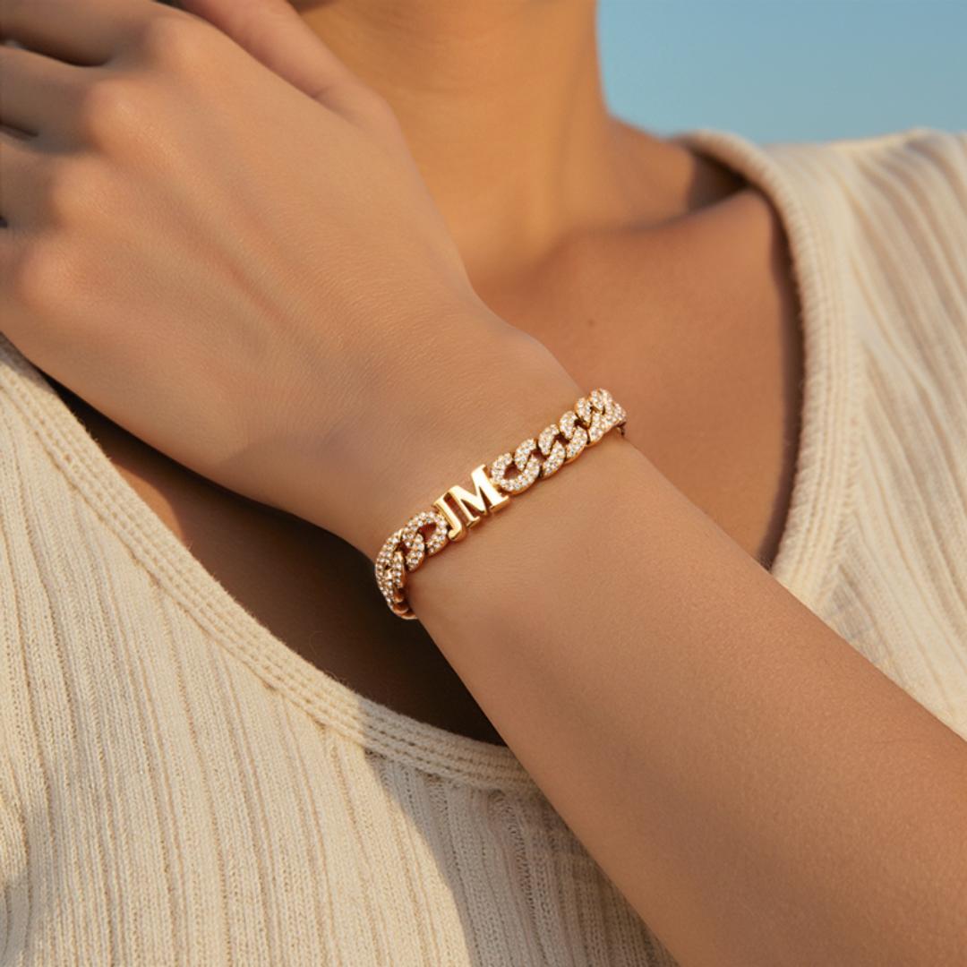 Personalized Initials Charm Cubic Chain Bracelet with Diamond