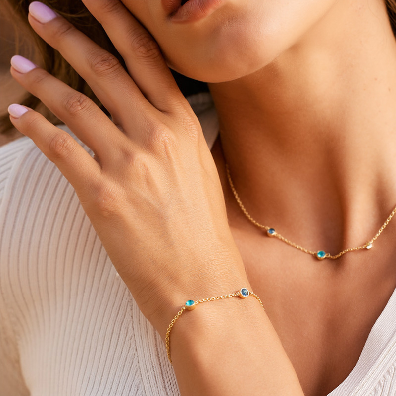 Customizable Birthstone Gold Chain Bracelet Customizable Birthstone Gold Chain Bracelet